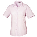 Pink - Front - Premier Short Sleeve Poplin Blouse - Plain Work Shirt