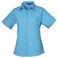 Turquoise - Front - Premier Short Sleeve Poplin Blouse - Plain Work Shirt