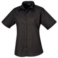 Black - Front - Premier Short Sleeve Poplin Blouse - Plain Work Shirt