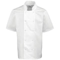 White - Front - Premier Unisex Studded Front Short Sleeve Chefs Jacket
