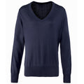 Navy - Front - Premier Womens-Ladies V-Neck Knitted Sweater - Top