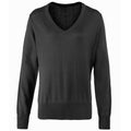 Charcoal - Front - Premier Womens-Ladies V-Neck Knitted Sweater - Top
