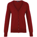 Burgundy - Front - Premier Womens-Ladies Button Through Long Sleeve V-neck Knitted Cardigan
