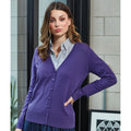 Purple - Back - Premier Womens-Ladies Button Through Long Sleeve V-neck Knitted Cardigan