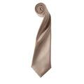 Khaki - Front - Premier Mens Plain Satin Tie (Narrow Blade)