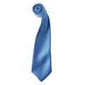 Mid blue - Front - Premier Mens Plain Satin Tie (Narrow Blade)
