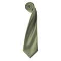 Olive - Front - Premier Mens Plain Satin Tie (Narrow Blade)