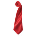 Red - Front - Premier Mens Plain Satin Tie (Narrow Blade)