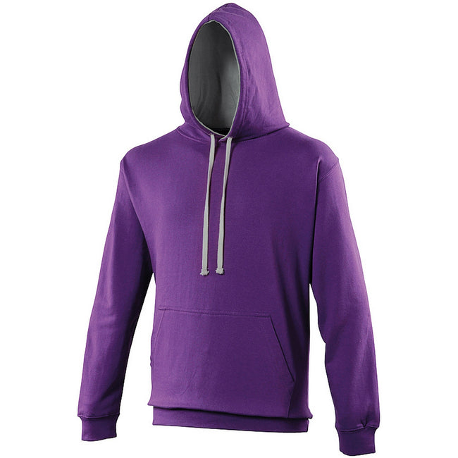 Purple-Heather Grey - Front - Awdis Varsity Hooded Sweatshirt - Hoodie