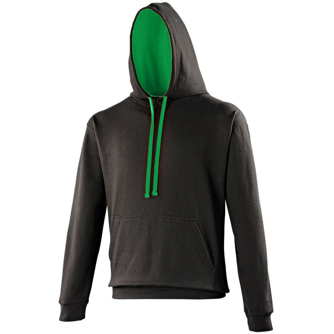 Jet Black-Kelly Green - Front - Awdis Varsity Hooded Sweatshirt - Hoodie