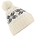 Off White-Navy-Sky Blue - Front - Beechfield Unisex Fair Isle Snowstar Winter Beanie Hat