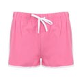 Bright Pink- White - Front - Skinni Fit Womens-Ladies Retro Training - Fitness Sports Shorts