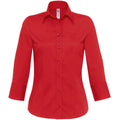 Deep Red - Front - B&C Womens-Ladies Milano 3-4 Sleeve Corporate Poplin Shirt