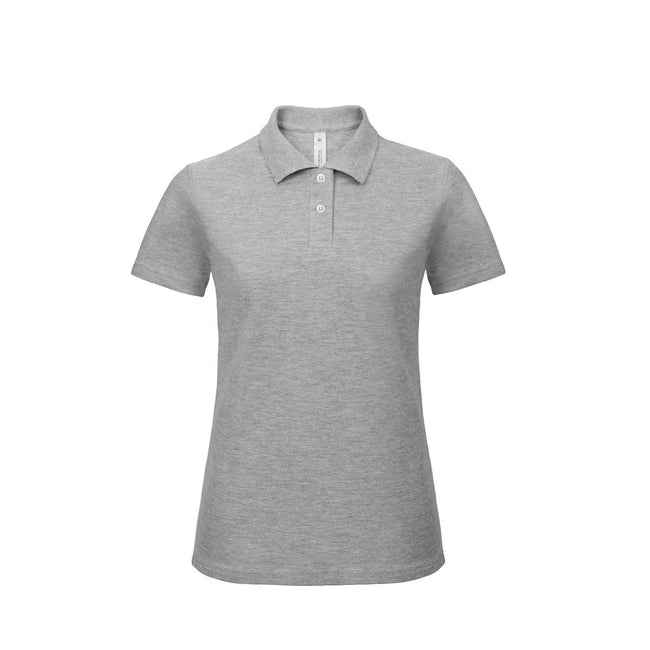 Heather Grey - Front - B&C Womens-Ladies ID.001 Plain Short Sleeve Polo Shirt