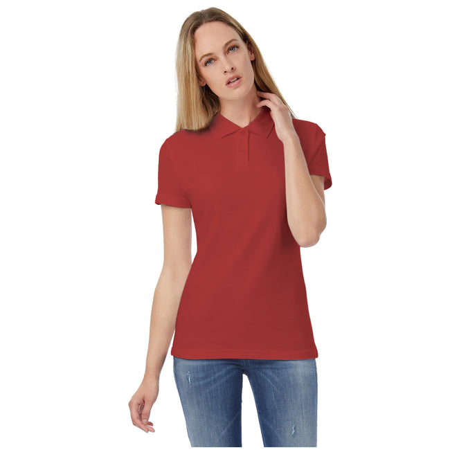 Red - Back - B&C Womens-Ladies ID.001 Plain Short Sleeve Polo Shirt