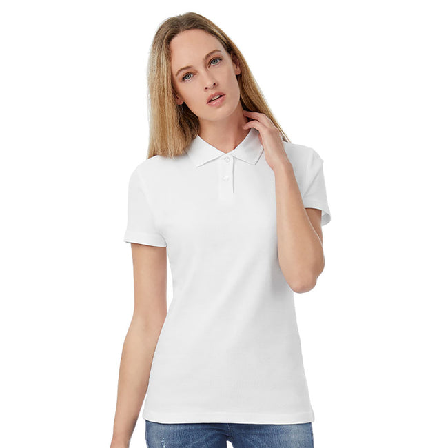White - Back - B&C Womens-Ladies ID.001 Plain Short Sleeve Polo Shirt