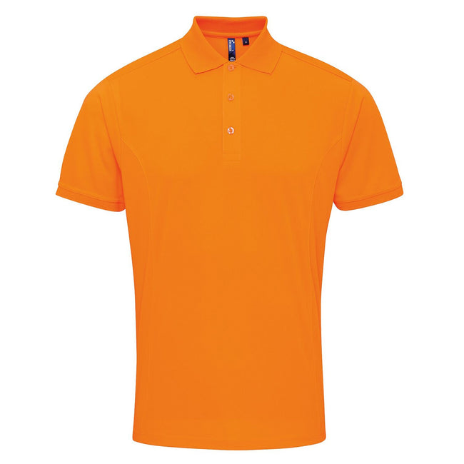 Neon Orange - Front - Premier Mens Coolchecker Pique Short Sleeve Polo T-Shirt