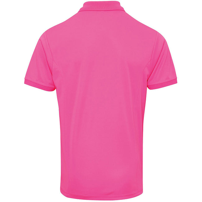 Neon Pink - Back - Premier Mens Coolchecker Pique Short Sleeve Polo T-Shirt