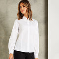 White - Side - Kustom Kit Womens-Ladies Mandarin Collar Fitted Long Sleeve Shirt
