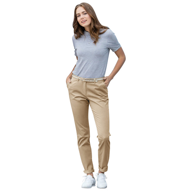 Stone - Side - Front Row Womens-Ladies Cotton Rich Stretch Chino Trousers