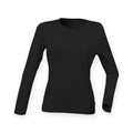 Black - Front - Skinni Fit Womens-Ladies Feel Good Stretch Long Sleeve T-Shirt
