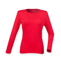 Bright Red - Front - Skinni Fit Womens-Ladies Feel Good Stretch Long Sleeve T-Shirt