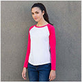 White - Hot Pink - Side - Skinnifit Womens-Ladies Long Sleeve Baseball T-Shirt