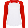 White-Red - Front - Skinnifit Womens-Ladies Long Sleeve Baseball T-Shirt