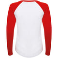 White-Red - Back - Skinnifit Womens-Ladies Long Sleeve Baseball T-Shirt