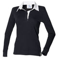 Black-White - Front - Front Row Womens-Ladies Long Sleeve Plain Sports Rugby Polo Shirt