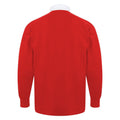 Red - Back - Front Row Kids Unisex Long Sleeve Plain Rugby Sports Polo Shirt
