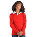 Red - Side - Front Row Kids Unisex Long Sleeve Plain Rugby Sports Polo Shirt