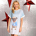 Light Blue Pug - Side - Christmas Shop Womens-Ladies Pug Night Dress
