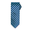 Turquoise- Navy - Front - Premier Mens Double Stripe Pattern Formal Business Tie