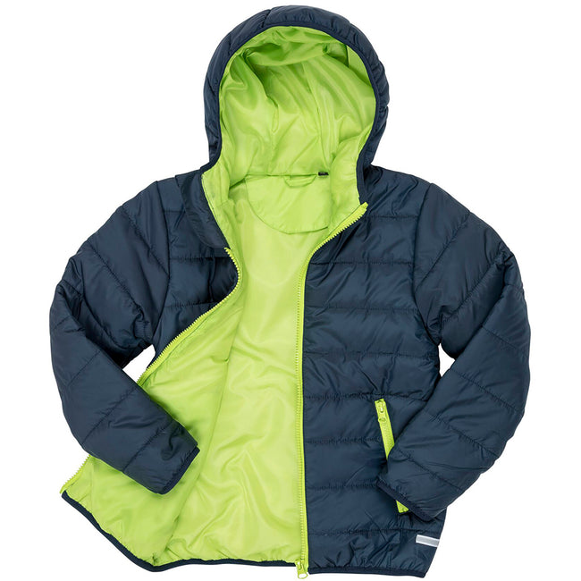 Navy-Lime - Side - Result Core Childrens-Kids Junior Padded Showerproof & Windproof Jacket