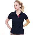 Navy- Red - Back - Asquith & Fox Womens-Ladies Short Sleeve Contrast Polo Shirt