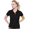 Black- Orange - Back - Asquith & Fox Womens-Ladies Short Sleeve Contrast Polo Shirt