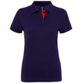 Navy- Red - Front - Asquith & Fox Womens-Ladies Short Sleeve Contrast Polo Shirt