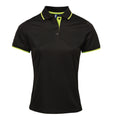 Black-Lime - Front - Premier Womens-Ladies Contrast Coolchecker Polo Shirt