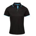 Black-Turquoise - Front - Premier Womens-Ladies Contrast Coolchecker Polo Shirt