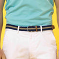 Navy-Khaki - Back - Asquith & Fox Mens Two Colour Stripe Braid Stretch Belt