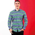 Santa Blue-Green - Lifestyle - Christmas Shop Mens Printed Christmas Shirt