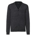 Charcoal Marl - Front - Russell Collection Mens V-neck Knitted Cardigan