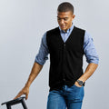 Black - Close up - Russell Collection Mens V-neck Sleeveless Knitted Cardigan