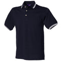 Navy White tipping - Front - Henbury Mens Classic Tipped Collar & Cuff Polo Shirt