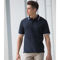 Navy White tipping - Back - Henbury Mens Classic Tipped Collar & Cuff Polo Shirt
