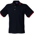 Navy Red tipping - Front - Henbury Mens Classic Tipped Collar & Cuff Polo Shirt