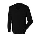Black - Front - Henbury Mens 12 Gauge Fine Knit V-Neck Jumper - Sweatshirt
