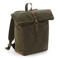 Olive Green - Front - Quadra Heritage Waxed Canvas Leather Accent Backpack