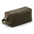 Olive Green - Front - Quadra Heritage Leather Accented Waxed Canvas Wash Bag